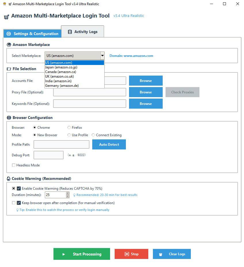 Amazon Multi-Marketplace Login Tool